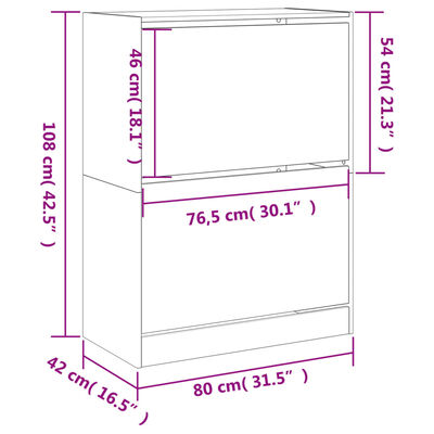 vidaXL Schoenenkast met 2 klaplades 80x42x108 cm sonoma eikenkleurig