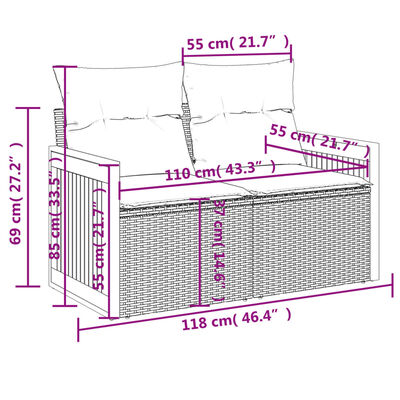 vidaXL 11-delige Tuinset met kussens poly rattan beige