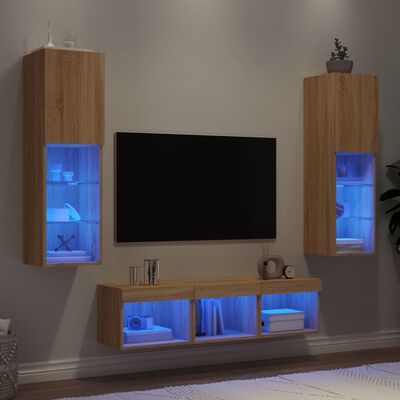 vidaXL 5-delige Tv-wandmeubelset met LED bewerkt hout sonoma eiken