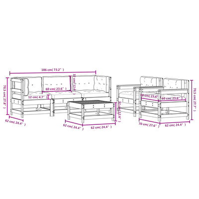 vidaXL 6-delige Loungeset met kussens massief hout