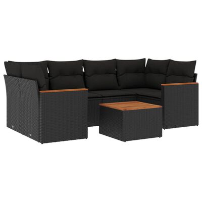 vidaXL 7-delige Loungeset met kussens poly rattan zwart