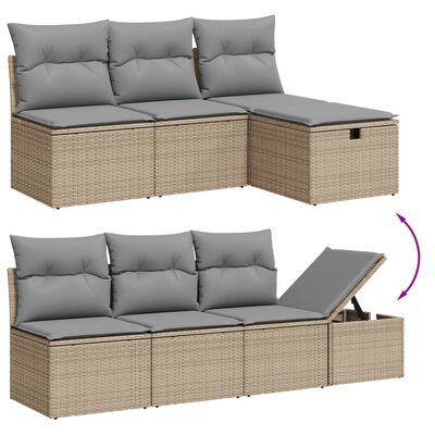 vidaXL 9-delige Loungeset met kussens poly rattan gemengd beige