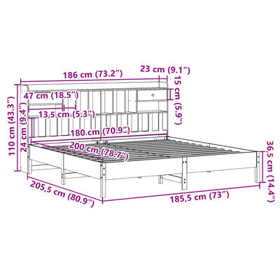 vidaXL Bed met boekenkast zonder matras grenenhout wit 180x200 cm