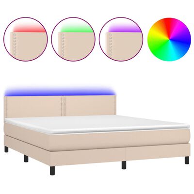 vidaXL Boxspring met matras en LED kunstleer cappuccinokleur 180x200cm