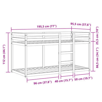 vidaXL Stapelbed met gordijnen 90x190 cm grenenhout wit en zwart