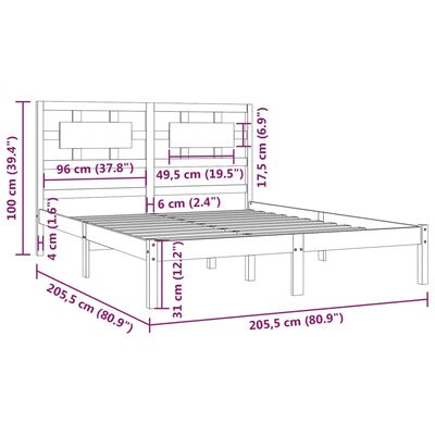 vidaXL Bedframe massief grenenhout zwart 200x200 cm