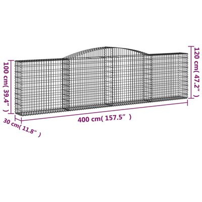 vidaXL Schanskorven 2 st gewelfd 400x30x100/120 cm ijzer