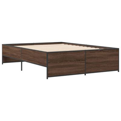 vidaXL Bedframe bewerkt hout metaal bruin eikenkleur 135x190 cm