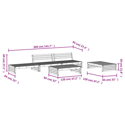 vidaXL 5-delige Loungeset massief grenenhout wit