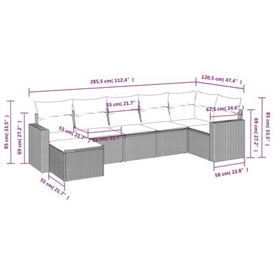 vidaXL 7-delige Loungeset met kussens poly rattan grijs