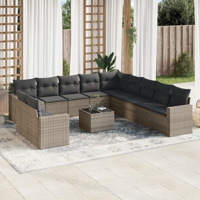 vidaXL 12-delige Loungeset met kussens poly rattan grijs