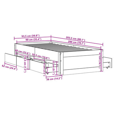 vidaXL Bedframe zonder matras met lades grenenhout wit 90x200 cm