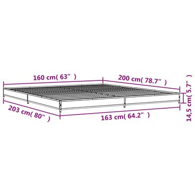 vidaXL Bedframe bewerkt hout metaal bruin eikenkleur 160x200 cm