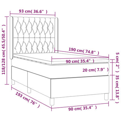 vidaXL Boxspring met matras en LED stof crèmekleurig 90x190 cm