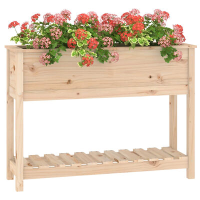 vidaXL Plantenbak met schap 111,5x34,5x81 cm massief grenenhout