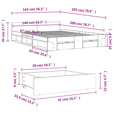 vidaXL Bedframe met lades bewerkt hout sonoma eikenkleurig 140x200 cm