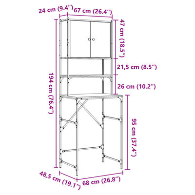 vidaXL Wasmachinekast 68x48,5x194 cm sonoma eikenkleurig