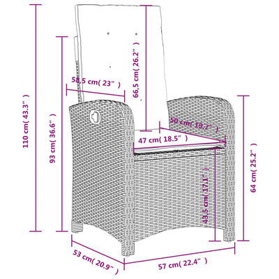 vidaXL Tuinstoelen 2 st verstelbaar met kussens poly rattan bruin