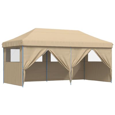 vidaXL Partytent inklapbaar pop-up met 4 zijwanden beige