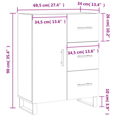 vidaXL Dressoir 69,5x34x90 cm bewerkt hout hoogglans wit