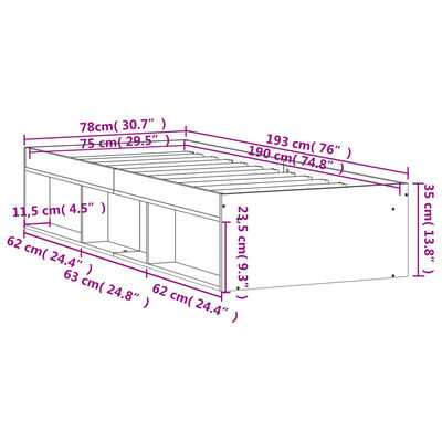 vidaXL Bedframe sonoma eikenkleurig 75x190 cm