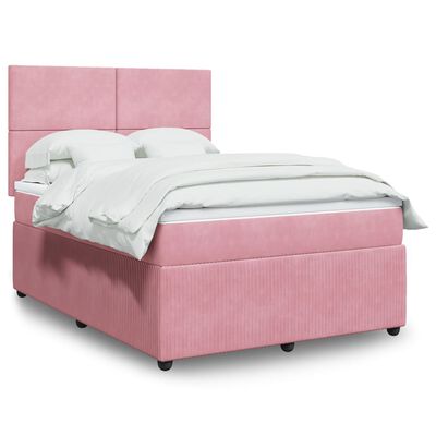 vidaXL Boxspring met matras fluweel roze 160x200 cm