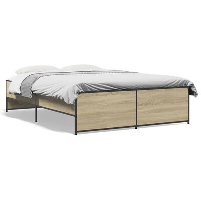 vidaXL Bedframe bewerkt hout metaal sonoma eikenkleurig 90x190 cm