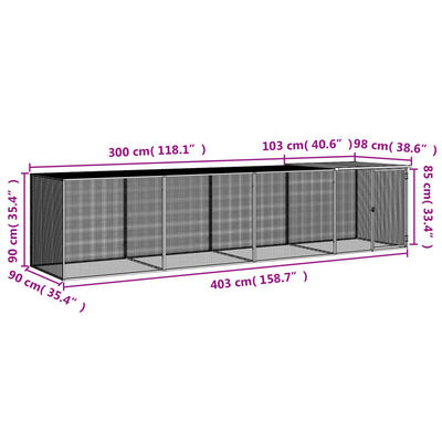 vidaXL Kippenhok met dak 403x98x90 cm gegalvaniseerd staal lichtgrijs