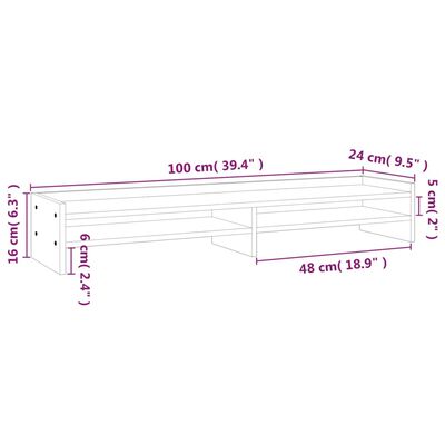 vidaXL Monitorstandaard 100x24x16 cm massief grenenhout