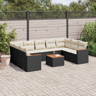 vidaXL 10-delige Loungeset met kussens poly rattan zwart