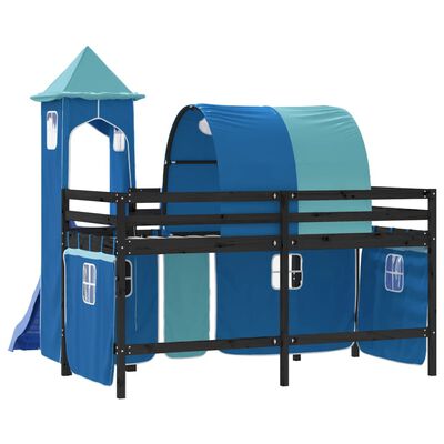 vidaXL Kinderhoogslaper met toren 90x200 cm massief grenenhout blauw