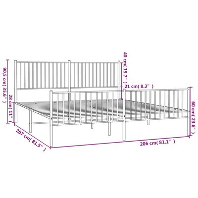 vidaXL Bedframe met hoofd- en voeteneinde metaal zwart 200x200 cm