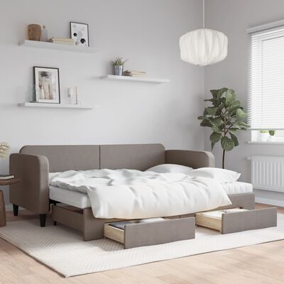 vidaXL Slaapbank met onderschuifbed en lades 80x200 cm stof taupe