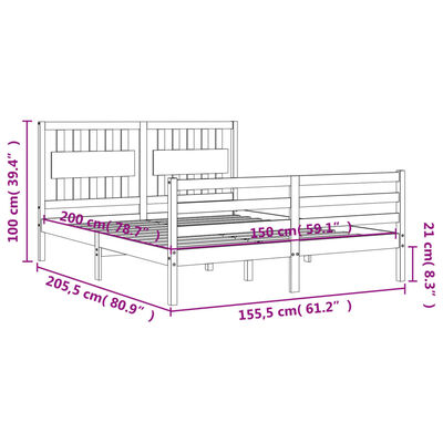 vidaXL Bedframe met hoofdbord massief hout wit