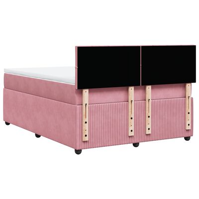 vidaXL Boxspring met matras fluweel roze 140x200 cm