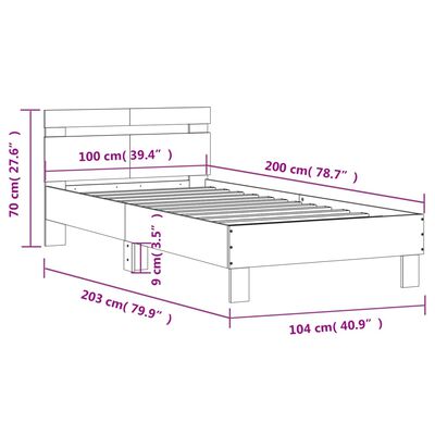 vidaXL Bedframe met hoofdeinde bewerkt hout grijs sonoma 100x200 cm