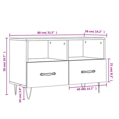 vidaXL Tv-meubel 80x36x50 cm bewerkt hout bruin eikenkleur