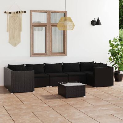 vidaXL 8-delige Loungeset met kussens poly rattan zwart