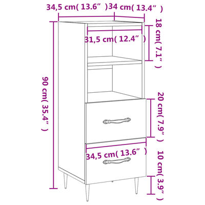 vidaXL Dressoir 34,5x34x90 cm bewerkt hout grijs sonoma eikenkleurig