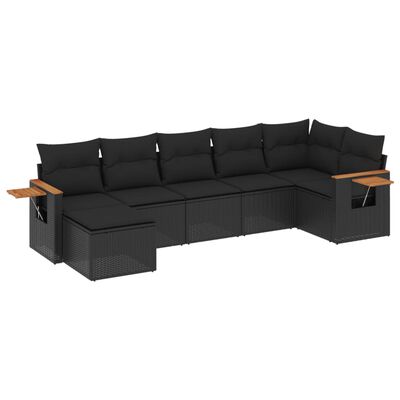 vidaXL 7-delige Loungeset met kussens poly rattan zwart