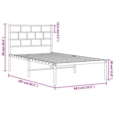 vidaXL Bedframe met hoofdbord metaal wit 80x200 cm