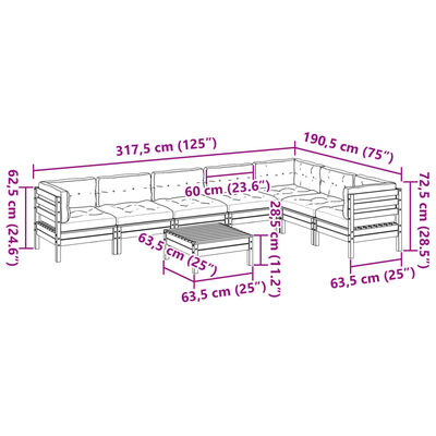 vidaXL 8-delige Loungeset met kussens massief grenenhout wasbruin