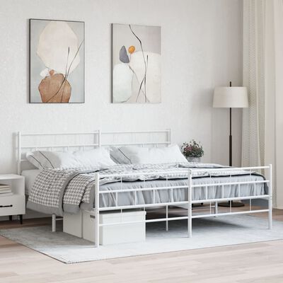 vidaXL Bedframe met hoofd- en voeteneinde metaal wit 193x203 cm