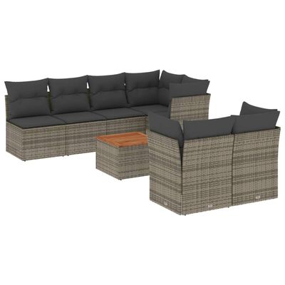 vidaXL 8-delige Loungeset met kussens poly rattan grijs