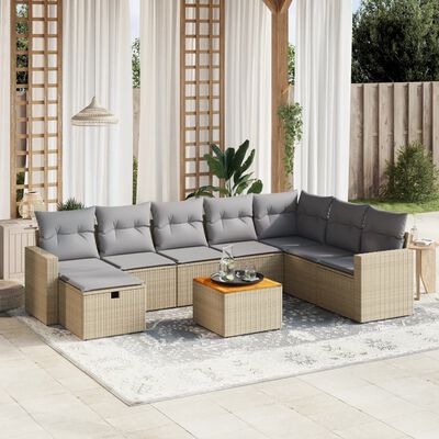 vidaXL 9-delige Loungeset met kussens poly rattan gemengd beige