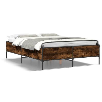 vidaXL Bedframe bewerkt hout metaal gerookt eikenkleurig 120x190 cm