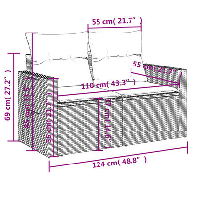 vidaXL 14-delige Loungeset met kussens poly rattan zwart