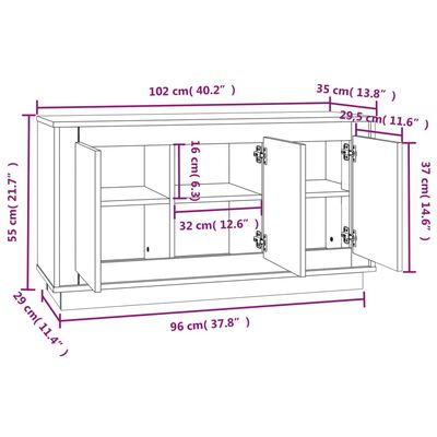 vidaXL Dressoir 102x35x55 cm bewerkt hout sonoma eikenkleurig