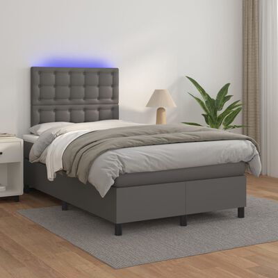 vidaXL Boxspring met matras en LED kunstleer grijs 120x200 cm