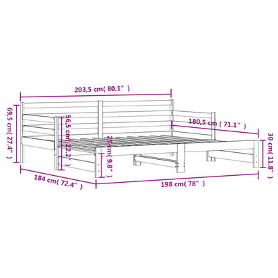 vidaXL Slaapbank met onderschuifbed 90x200 cm massief grenenhout zwart